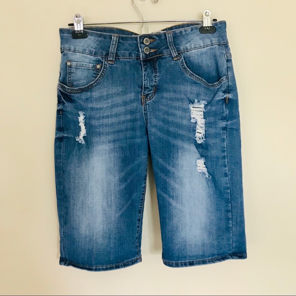 !iT Long Rider Bermuda Jean Shorts w/ distressing